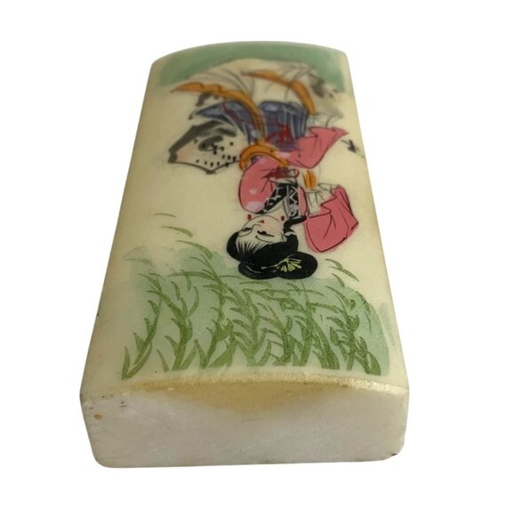 Hand-Painted Stone Marble Chinese Rectangular Paperweight Dancing Geisha Girl - Picture 6 of 7